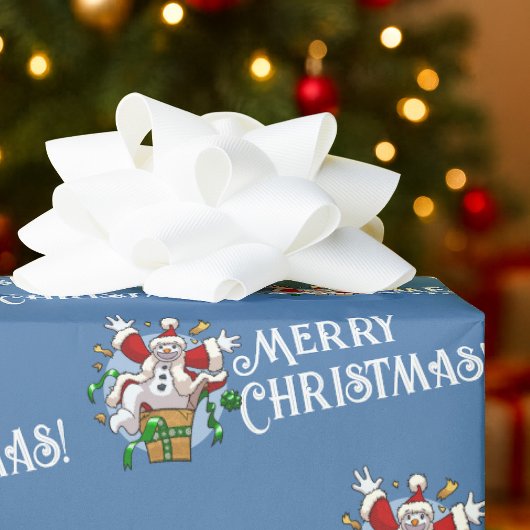 Funny Snowman Merry Christmas Surprise Cartoon ラッピングペーパー