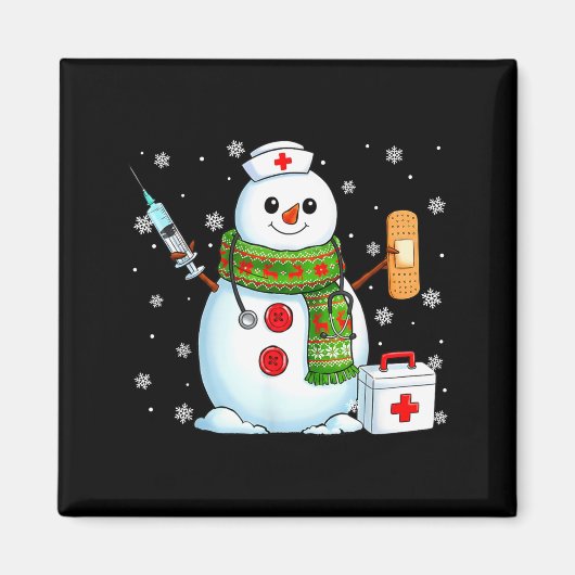 Funny Snowman Nurse Pjs Pajamas Christmas Xmas Wom マグネット (正面)