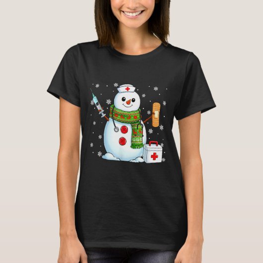 Funny Snowman Nurse Pjs Pajamas Christmas Xmas Wom Tシャツ (正面)