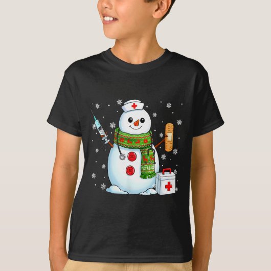 Funny Snowman Nurse Pjs Pajamas Christmas Xmas Wom Tシャツ (正面)