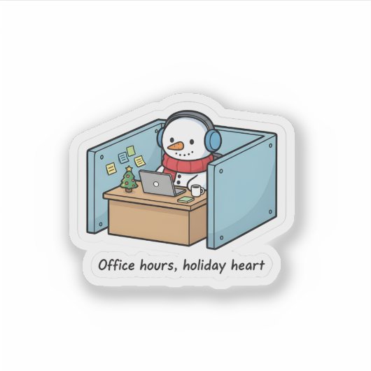 Funny Snowman Office Sticker – Holiday Work Vibes シール (正面)