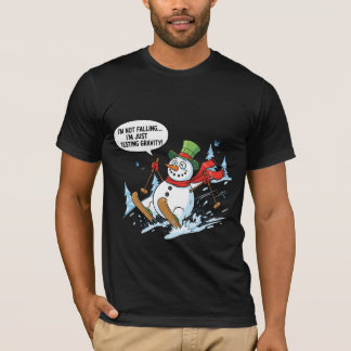 Funny Snowman Testing Gravity – Winter Ski Joke Tシャツ