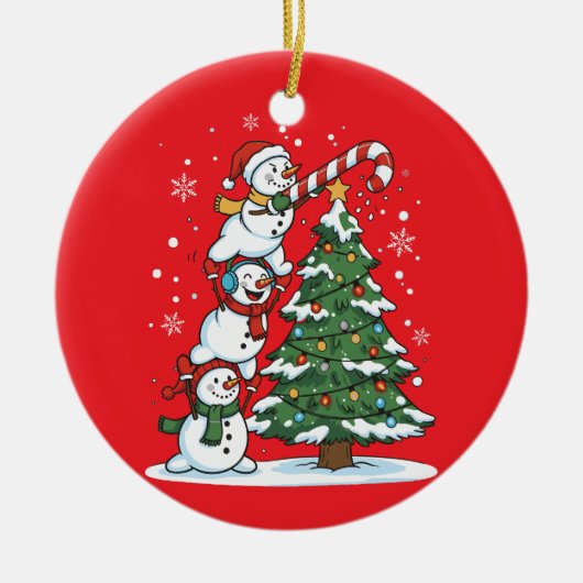 Funny Snowman Tree Decorating Ornament セラミックオーナメント (正面)