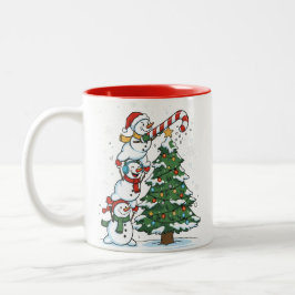 Funny Snowmen and Christmas Tree Cute Holiday ツートーンマグカップ