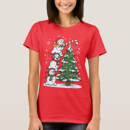 Funny Snowmen and Christmas Tree Cute Holiday  Tシャツ