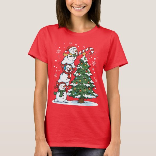 Funny Snowmen and Christmas Tree Cute Holiday  Tシャツ (正面)
