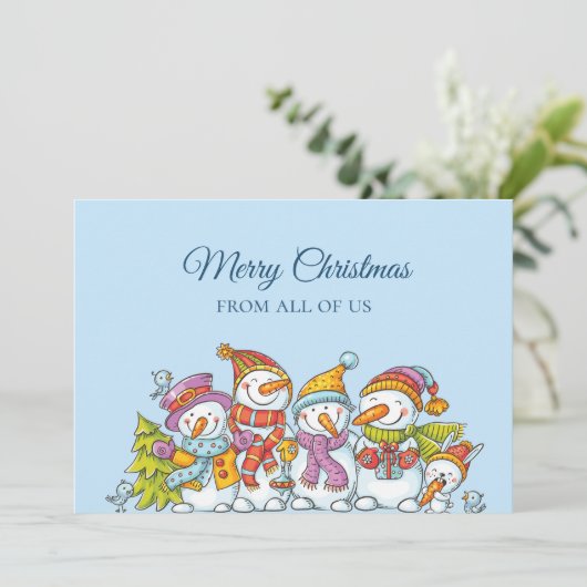 Funny Snowmen Happy Holiday Merry Christmas Card シーズンカード (スタンド正面)