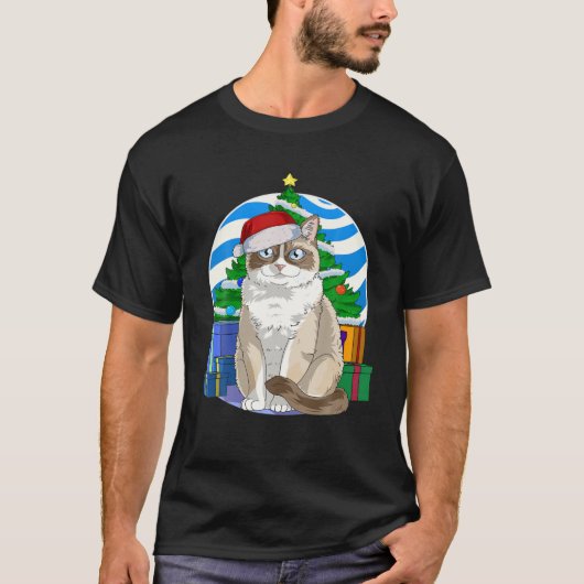 Funny Snowshoe Cat Santa Christmas Tree Decor Tシャツ (正面)
