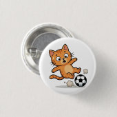 Funny Soccer Cat Kicking Ball Button 缶バッジ (正面&裏面)
