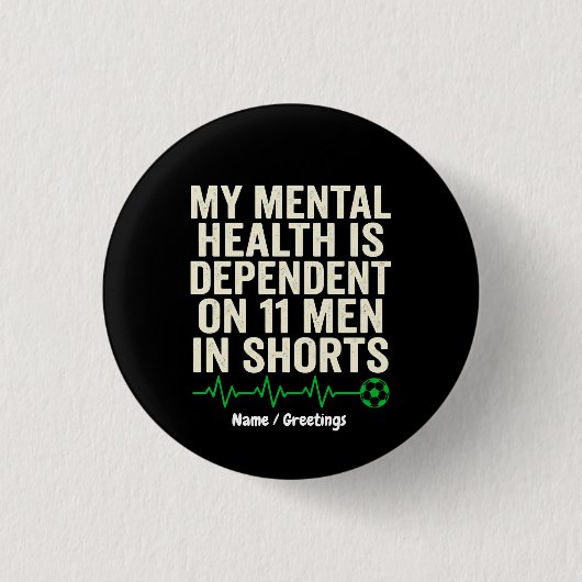 Funny Soccer Fan Mental Health Heartbeat Graphic  缶バッジ (正面)