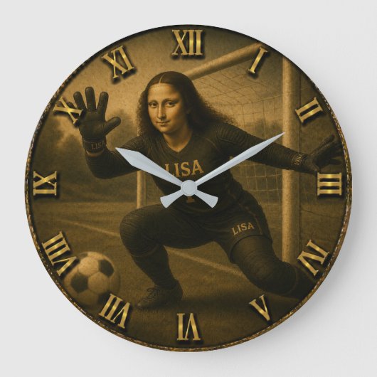 Funny Soccer Goalkeeper Mona Lisa Goal keeper Gift ラージ壁時計 (正面)