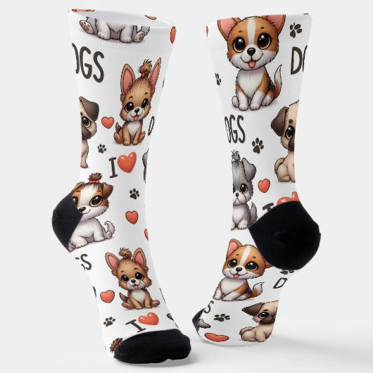 Funny Socks with I Love Dogs , Adorable Pet Lover  ソックス (傾斜あり)