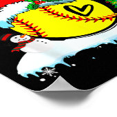 Funny Softball Christmas Reindeer Santa Hat Lights ポスター (角)