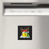 Funny Softball Christmas Reindeer Santa Hat Lights マグネット (インサイチュ (食洗機))