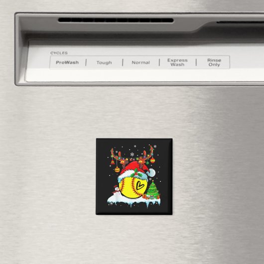 Funny Softball Christmas Reindeer Santa Hat Lights マグネット (インサイチュ (食洗機))