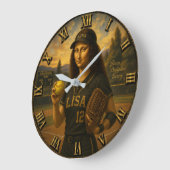 Funny Softball Mona Lisa Pitcher Gift ラージ壁時計 (傾斜)