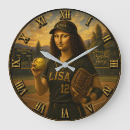 Funny Softball Mona Lisa Pitcher Gift ラージ壁時計