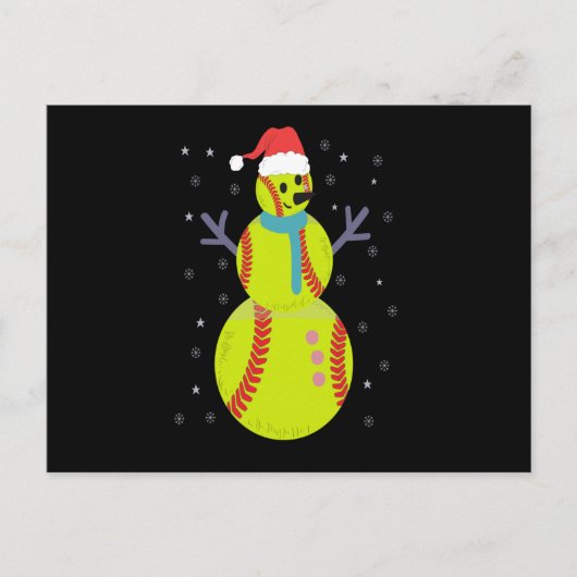 Funny Softball Snowman Christmas New Year Gift ポストカード (正面)