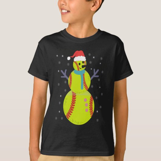 Funny Softball Snowman Christmas New Year Gift Tシャツ (正面)