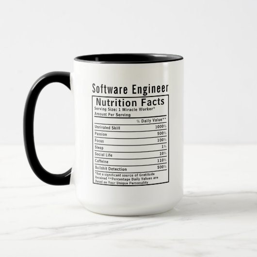 Funny Software Engineer Nutrition Facts Tech Gift マグカップ (左)