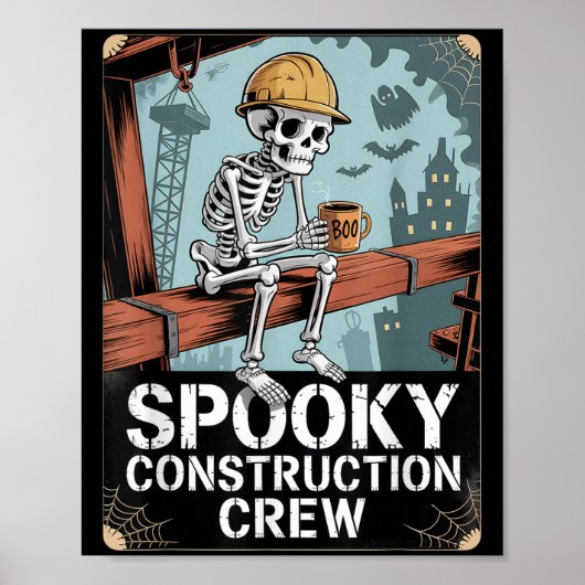 Funny Soky Skeleton Workers Halloween Construction ポスター (正面)