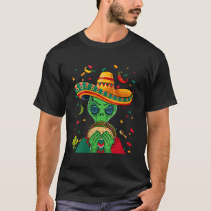 Funny Sombrero Alien Taco UFO Mexico Flag Cinco D Tシャツ