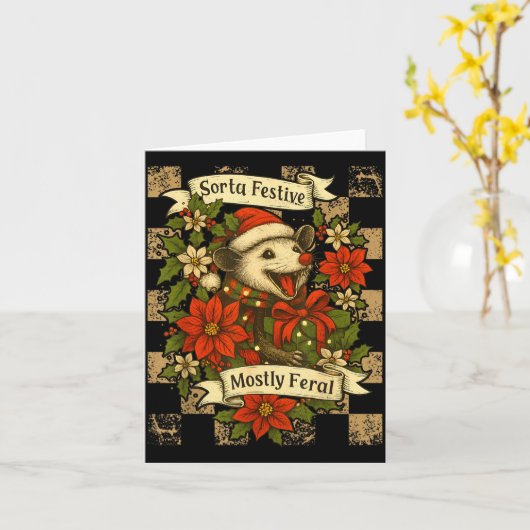 Funny Sorta Festive Mostly Feral Ssum Christmas Os カード (黄色い花)