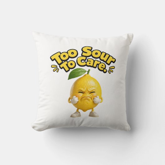 Funny Sour Lemon Throw Pillow | Cute Angry Lemon C クッション (正面)
