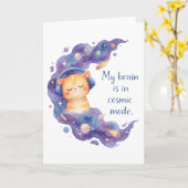 Funny Space Cat My Brain Is In Cosmic Mode Galaxy カード (黄色い花)