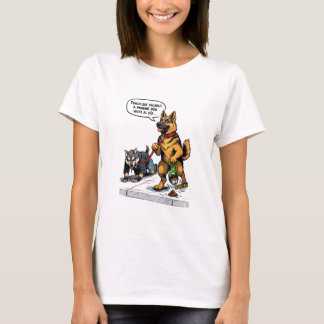 Funny Spanish Dog Walking Human Therian Comic Tシャツ