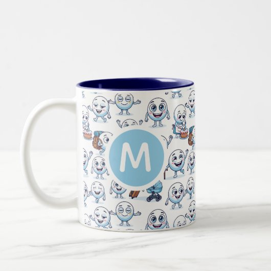 Funny Spherical Characters Life Roles Seamless Pat ツートーンマグカップ (左)