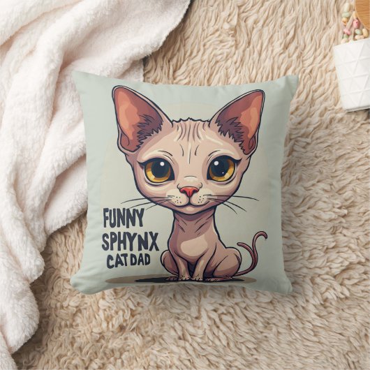 Funny Sphynx Cat Dad Cartoon Art クッション (ブランケット)