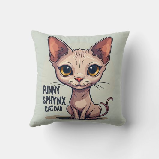 Funny Sphynx Cat Dad Cartoon Art クッション (裏面)