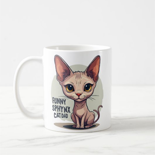 Funny Sphynx Cat Dad Cartoon Art コーヒーマグカップ (左)