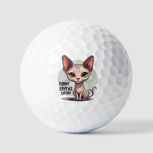 Funny Sphynx Cat Dad Cartoon Art ゴルフボール (正面)