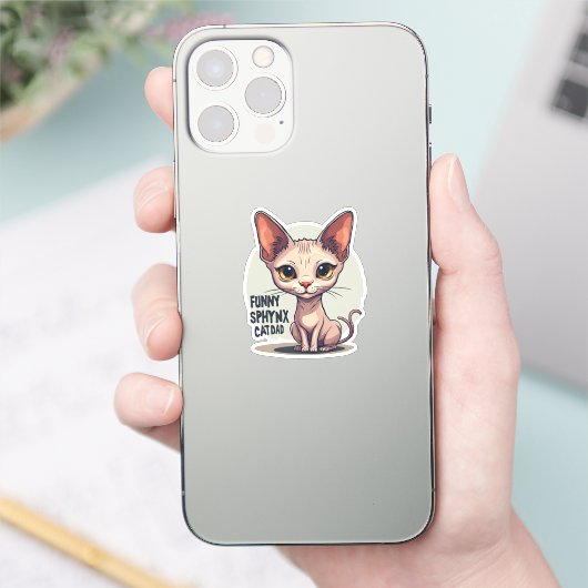 Funny Sphynx Cat Dad Cartoon Art シール (スマートフォン)