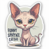 Funny Sphynx Cat Dad Cartoon Art シール (正面)
