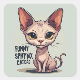 Funny Sphynx Cat Dad Cartoon Art スクエアシール