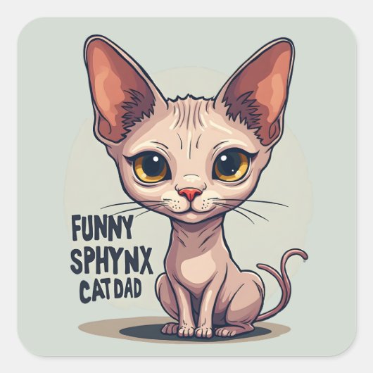 Funny Sphynx Cat Dad Cartoon Art スクエアシール (正面)