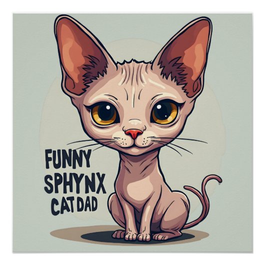 Funny Sphynx Cat Dad Cartoon Art ポスター (正面)