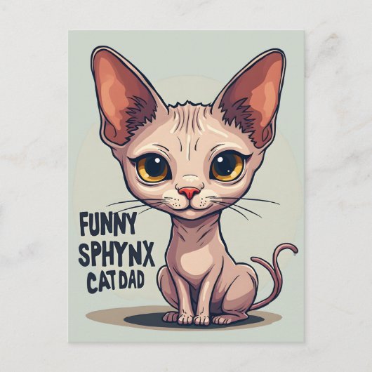 Funny Sphynx Cat Dad Cartoon Art ポストカード (正面)