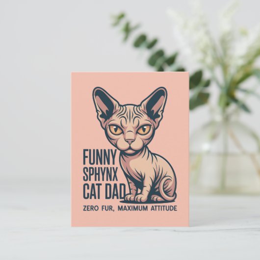 Funny Sphynx Cat Dad Illustration ポストカード (スタンド正面)