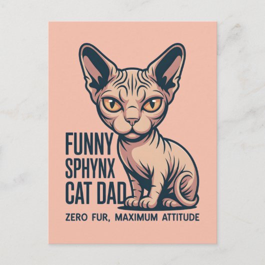 Funny Sphynx Cat Dad Illustration ポストカード (正面)