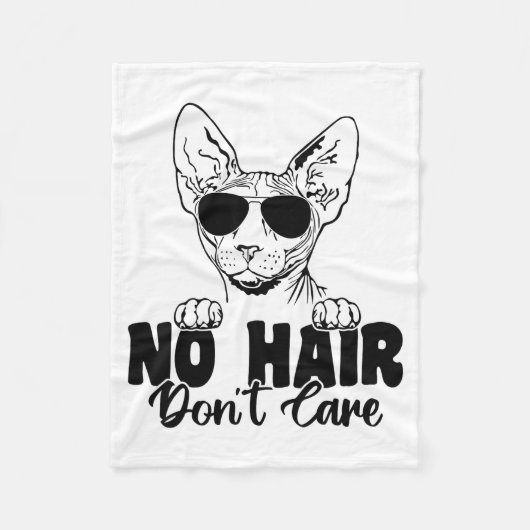 Funny Sphynx Cat No Hair Don't Care Bald Hairless  フリースブランケット (正面)