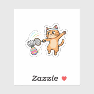Funny Sporty Cat Badminton Easter Egg Shuttlecock  シール