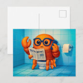 Funny Spy Crab Reading Tech News Magazine ポストカード (正面/裏面)