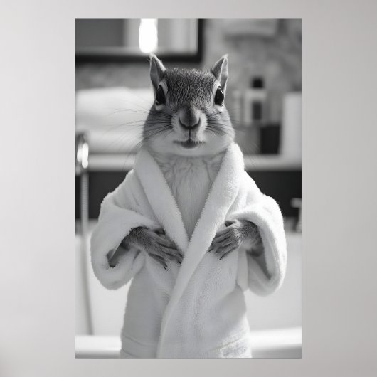 Funny Squirrel Bathrobe Print, Quirky Bathroom ポスター (正面)