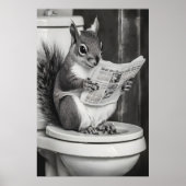 Funny Squirrel Bathroom Print, Reading Newspaper ポスター (正面)