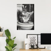 Funny Squirrel Bathroom Print, Reading Newspaper ポスター (ホームオフィス)