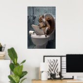 Funny Squirrel Bathroom Print, Toilet Newspaper ポスター (ホームオフィス)